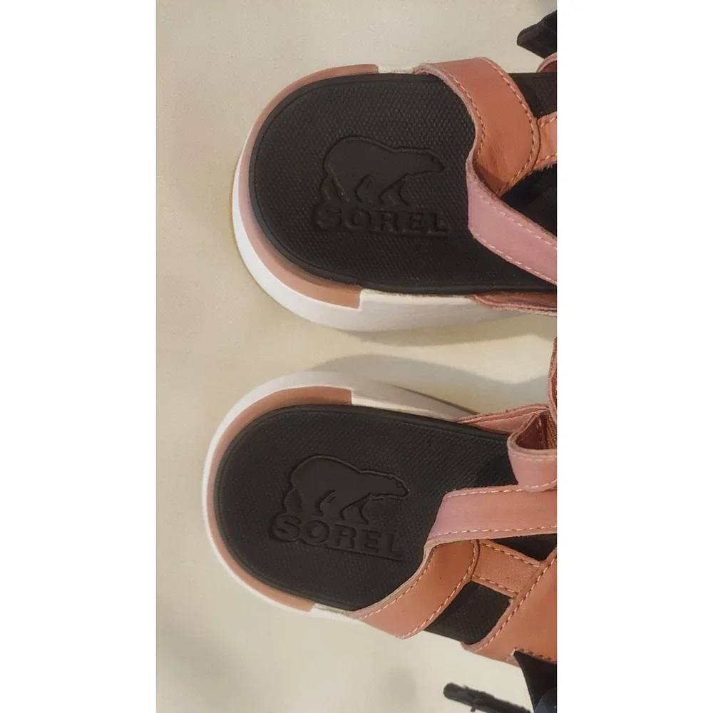 Sorel Womens Eraser Pink & White Kinetic Impact Leather Sling Sandals Size 8